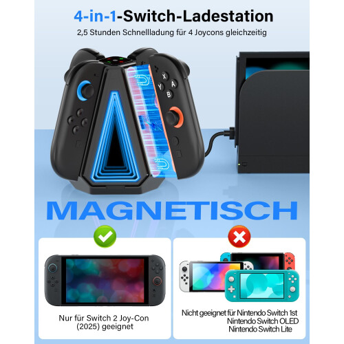 ZRZLMVP Switch-Controller-Ladestation für 2025 Switch 2 Joy-Con 1