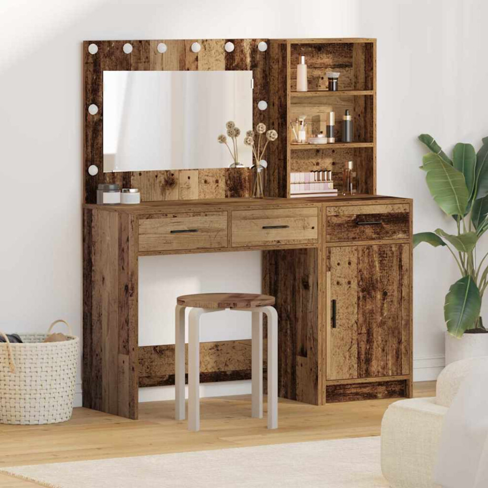 Vidaxl Dressing Table With Mirror Lights 2 Pcs Brown Engineered Wood