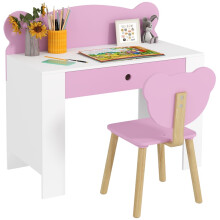 Ensemble bureau et chaise enfant motif ours avec tiroir rose