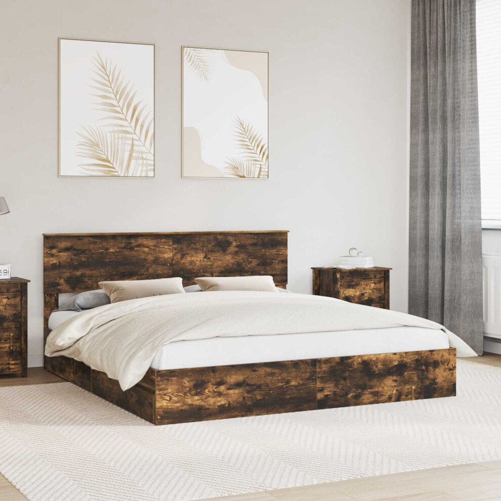 Vidaxl Storage Bed With Drawer Smoked Oak 180 X 200 Cm Engineered Wood
