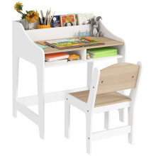 Ensemble bureau enfant avec compartiments de rangement et chaise en bois