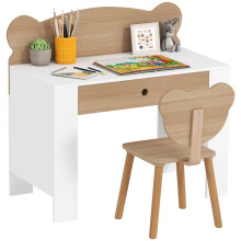Bureau et chaise pour enfants, motif ours, bois naturel