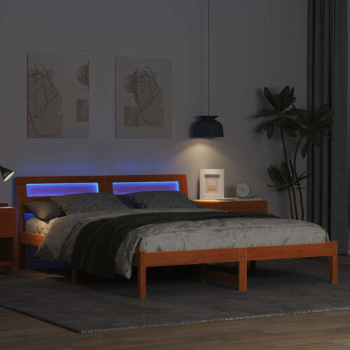 VidaXL vidaXL Bed Frame with Headboard Wax Brown 150 x 200 cm Solid Pine Wood 1