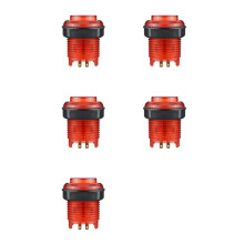 5 Stück Beleuchteter LED-Druckknopf, 28 mm Mutter mit 4-Poligem Lichtkabel für Zero-Delay-Board-Arcade-Spielautomatenteile, Rot
