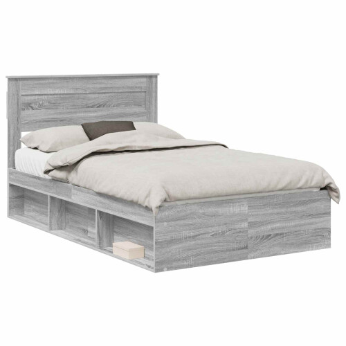 VidaXL vidaXL Bed Frame with Storage Grey Sonoma 135 x 190 cm Solid Pine Wood 2