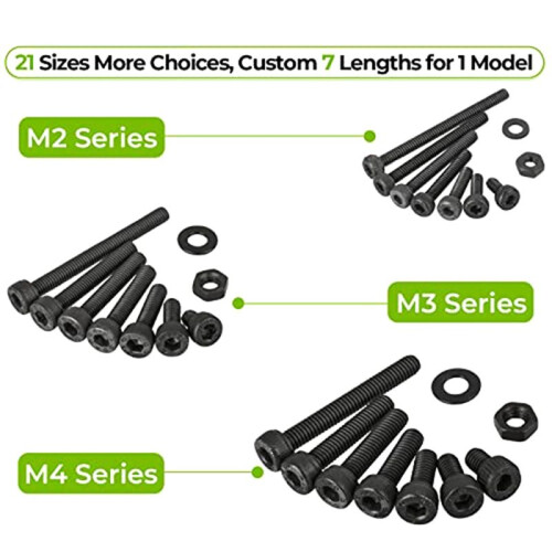 1260PCS Metric Bolt Assortment M2 M4, 21 Sizes Screws Nuts and Hex Socket  Cap Machine Kit Black 1