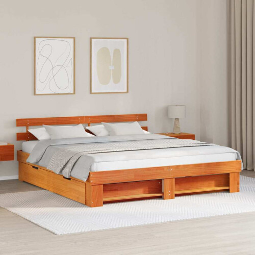 VidaXL vidaXL Bed Frame with Headboard Wax Brown 200 x 200 cm Solid Pine Wood