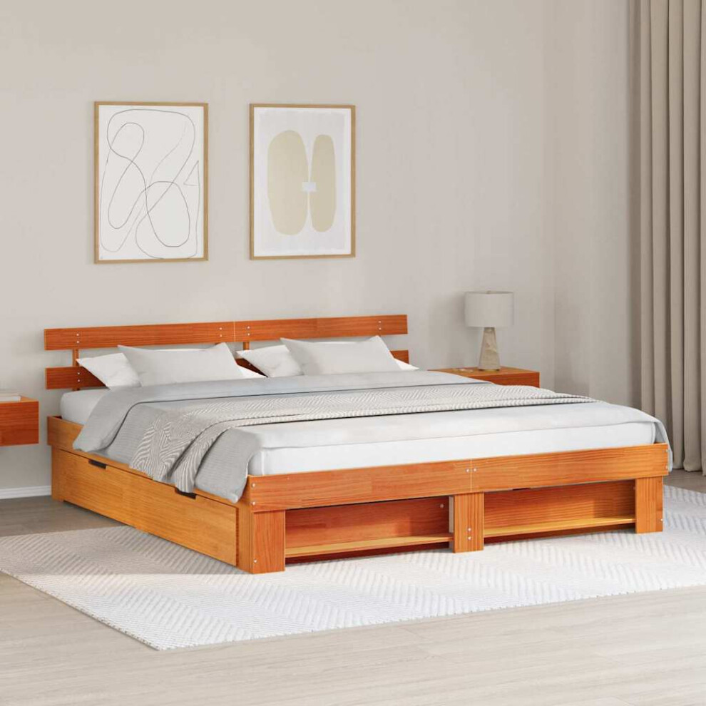 Vidaxl Bed Frame With Headboard Wax Brown 200 X 200 Cm Solid Pine Wood
