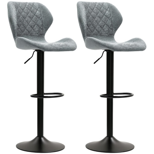 Ensemble de 2 tabourets de bar réglables en hauteur avec dossier, gris