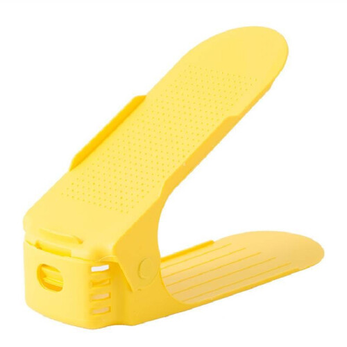 (Yellow)Space Saving Plastic Shoe Stand Dual Levels Adjustable Features Use Bedroom