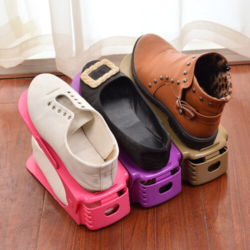 (Blue)Space Saving Plastic Shoe Stand Dual Levels Adjustable Features Use Bedroom 2