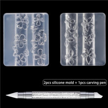 Silicone Art Molds, 2-Piece 3D Flower Pendant Molds with Carving Pen, Clear Model Template, Hibiscus and Molds