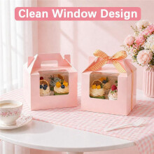 20er Pack Rosa Cupcake Boxen 4 Stück, Muffin Boxen mit Griffen, Bäckerei Geschenkboxen für Kekse, Desserts, Süßigkeiten, Backwaren