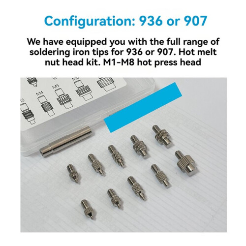Stealth Press Kit Heat Set Insert Press Tool Soldering Iron Tip Thread Heat Insert Nut Embedded Kit 12pcs 907 Tips