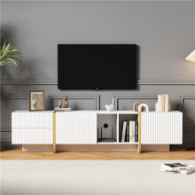 (White, Gold) White 85-inch TV Stand with Storage & Shelves
