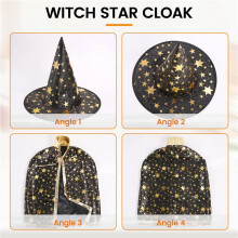 Halloween Costumes Witch Wizard Cloak with Hat for Kids Boys Girls Black