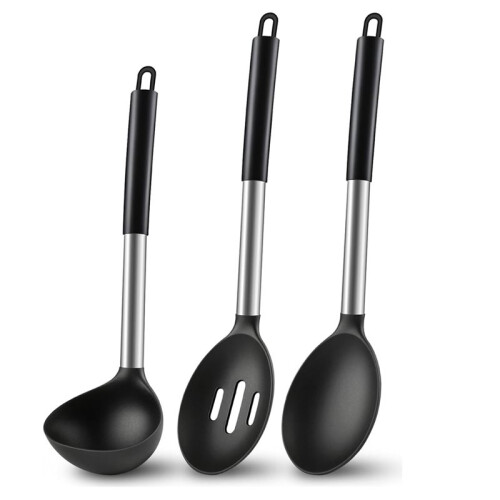 3 Pcs Silicone Cooking Spoon Set, Kitchen Utensils Include Solid & Slotted Spoon, Soup Ladle, Non-Scratch Spoons 1