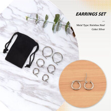 3 Pairs 15mm 20mm 25mm Stainless Steel Hoop Earrings Set Woman Silver