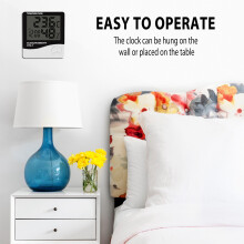 Digital LCD Indoor Outdoor Room Electronic Temperature Humidity Meter Thermometer Hygrometer Weather Station Alarm Clock