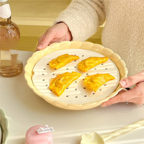Rice Dumpling Steamer, About 21.7 X 3.5cm in Size, Ceramic Steamer Frame, Round Double-Layer Plate,Convenient 1
