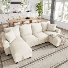 U-Shaped Living Room Sofa, Beige, 272x131cm