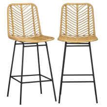 Ensemble de 2 tabourets de bar bohèmes en rotin PE avec repose-pieds, chaises de comptoir de cuisine