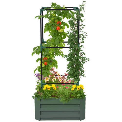Outsunny Jardinera con Celosía Verde 61 x 61 x 140 cm