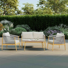 Charles Bentley 4 Seater Lounge Set, Wood Effect Aluminium, Light Grey