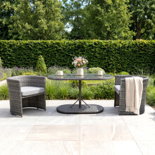 Charles Bentley St Tropez Rattan Bistro Set - Grey Compact Chat Set for Two Grey Weave Outdoor Garden Space Saving