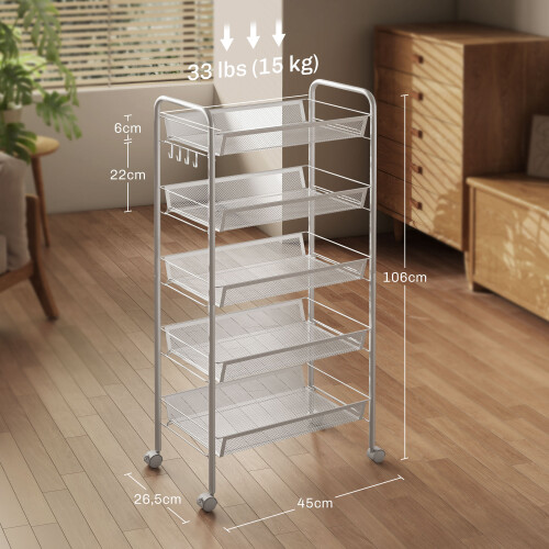 Homcom Carrito Auxiliar Blanco 45 x 26.5 x 106 cm 2
