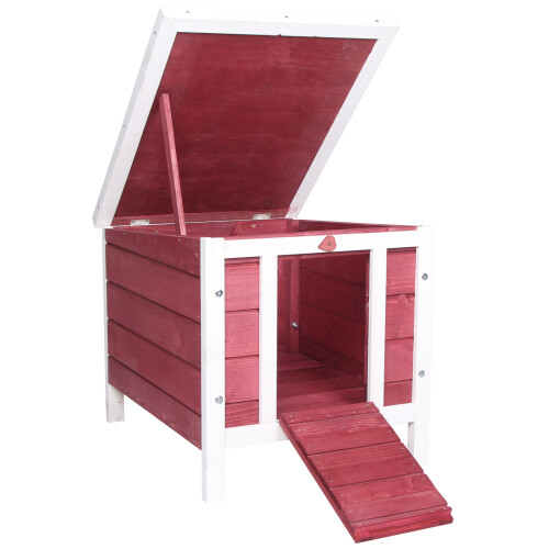 PawHut Conejera de Madera Rojo 51 x 42 x 43 cm