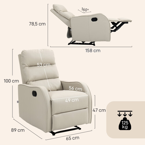 Homcom Sillón Relax Reclinable Beige 65 x 89 x 100 cm 2