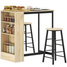 Ensemble de bar 3 pièces avec table de rangement et 2 chaises avec repose-pieds