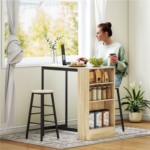 Ensemble de bar 3 pièces avec table de rangement et 2 chaises avec repose-pieds 2