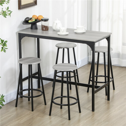 Ensemble table de bar 5 pièces avec 4 tabourets, style industriel compact 2