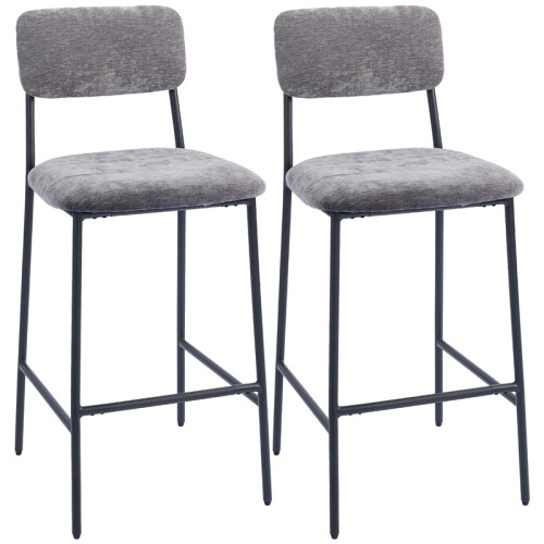 Ensemble de 2 tabourets de bar rembourrés avec dossier et repose-pieds, gris
