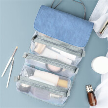 Yonrjhukm Afneembare Make-up Tas, 4-in-1 Draagbare Make-up Organizer van Mesh, Hangende Oprolbare Toilettas voor Op Reis, Waterbestendig Etui