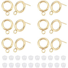 20 boucles d'oreilles rondes en acier inoxydable plaqué or 24 carats et 30 boucles d'oreilles en plastique