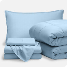 Juego de cama de 5 piezas Bare Home - Individual, azul claro con juego de sábanas azul claro