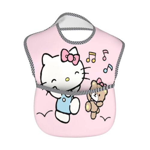 Σαλιάρα Hello Kitty με χαριτωμένα κινούμενα σχέδια, αδιάβροχες σαλιάρες φαγητού για 1