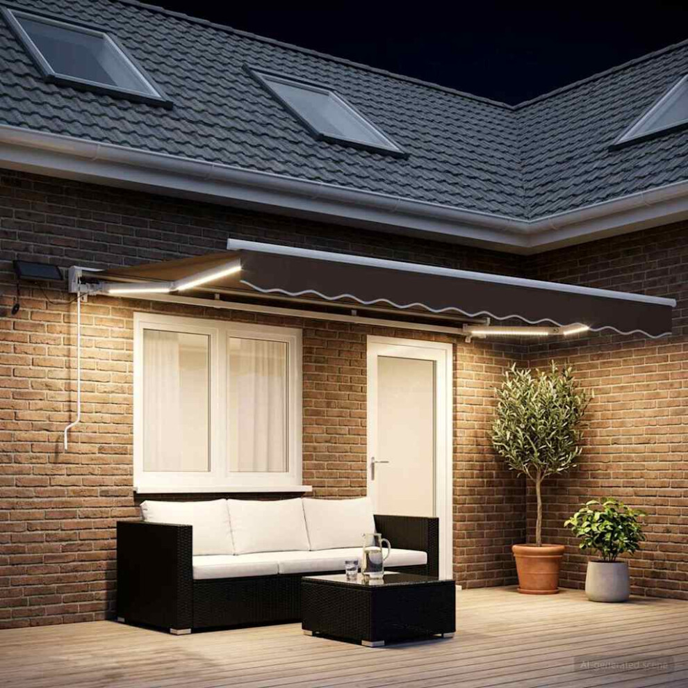 Vidaxl Manual Awning Frame With Leds Taupe 4 X 3.5 M