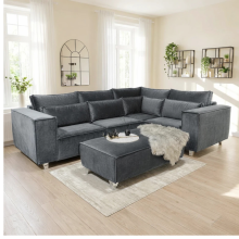 (Footstool, Steel Velvet) LUXURY SLOANE CORNER SOFA 5 SEATER CORNER VELVET COUCH SETTEE CHAISE LONGUE SOFA