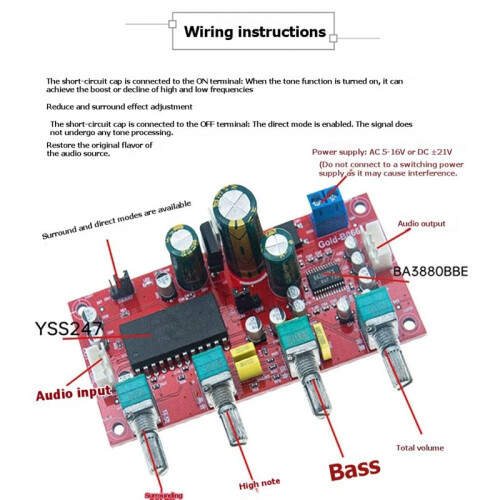 Audio Amplifier Board + BA3880BBE Driver Preamplifier Module with Tone Adjustment and Surround Sound Support None BBE 2