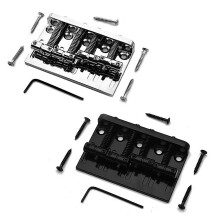 2 Pcs 4 String Hardtail Bass Guitar Bridge for Precision Jazz Bass PB JB Style Bass, Chrome & Black