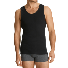 (16 - M - 95CM) Bonds Black Mens The Original Chesty Ribbed Cotton Plain Singlet Vest Tank Top