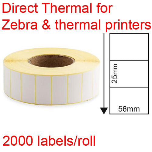 (1) Direct thermal labels rolls 56x25mm 2000/roll shipping tags for Zebra & thermal printer