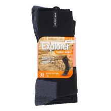 (11-14) Bonds Explorer 3 Pairs Original Men Tough Thick Work Crew Above Ankle Cotton Socks Bulk BLK Black SYNH3N