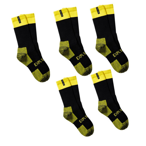 (11-14) Bonds Explorer 5 Pairs Socks Original Men Tough Thick Work Crew Above Ankle Cotton Yellow 01K Pack 01 SYNH3N Bulk