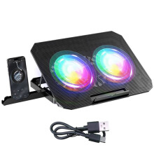 CPU-Koeling, Opvouwbare Laptoptafel met RGB-Verlichting, Twee Ventilatoren, Notebookverhoger, 8-Traps Snelheidsregeling, Draagbare Laptopstandaard