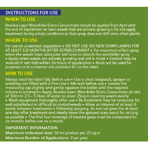 Westland Resolva Lawn Weedkiller Extra 500ml Concentrate Selective Lawn Weedkiller 1